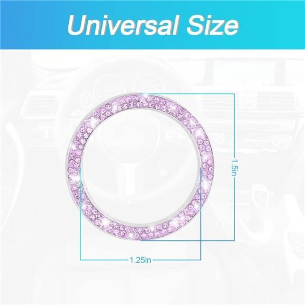 Purple Car Start Button Bling Rhinestone Diamond Engine Button Ring 2-Pack - Picture 2 of 7
